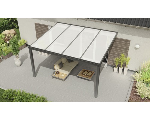 Terrassenüberdachung Expert mit Polycarbonat opal 400 x 300 cm anthrazit struktur