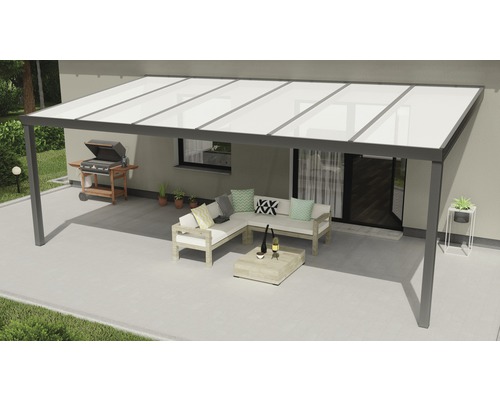 Terrassenüberdachung Expert mit Polycarbonat opal 600 x 300 cm anthrazit struktur