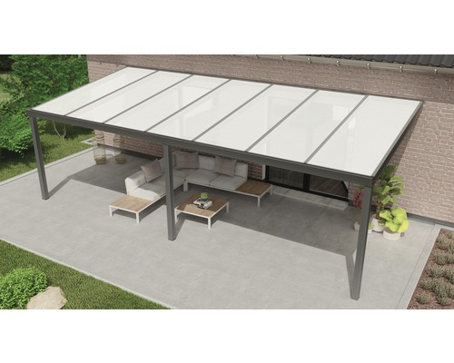 Terrassenüberdachung Expert mit Polycarbonat opal 700 x 300 cm anthrazit struktur