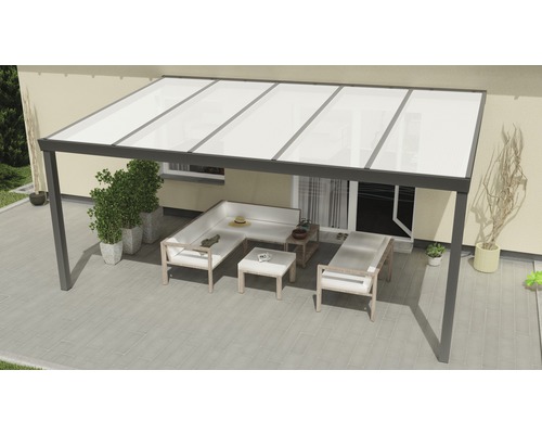 Terrassenüberdachung Expert mit Polycarbonat opal 500 x 350 cm anthrazit struktur
