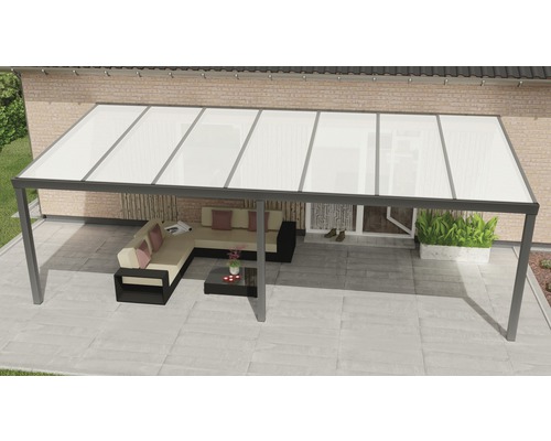 Terrassenüberdachung Expert mit Polycarbonat opal 700 x 350 cm anthrazit struktur