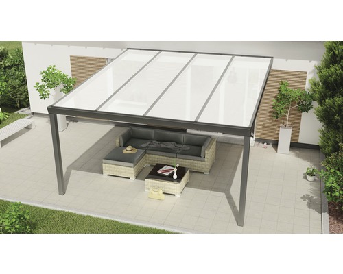 Terrassenüberdachung Expert mit Polycarbonat opal 400 x 400 cm anthrazit struktur