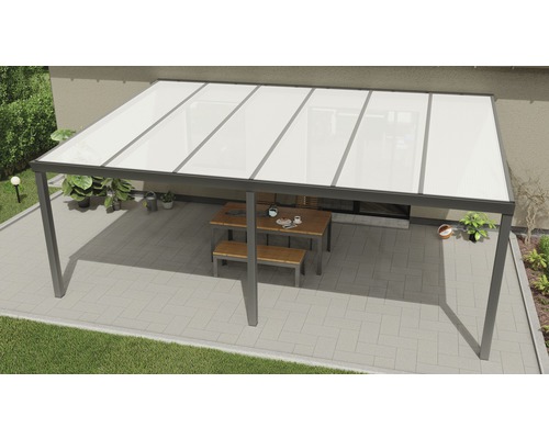 Terrassenüberdachung Expert mit Polycarbonat opal 600 x 400 cm anthrazit struktur