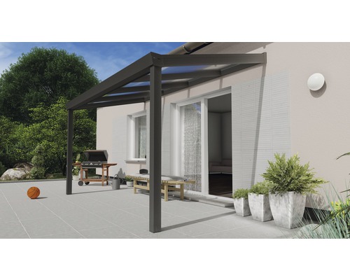 Terrassenüberdachung Expert mit Polycarbonat klar 400 x 250 cm anthrazit struktur
