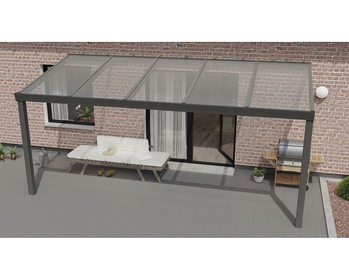 Terrassenüberdachung Expert mit Polycarbonat klar 500 x 250 cm anthrazit struktur