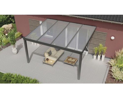 Terrassenüberdachung Expert mit Polycarbonat klar 400 x 300 cm anthrazit struktur