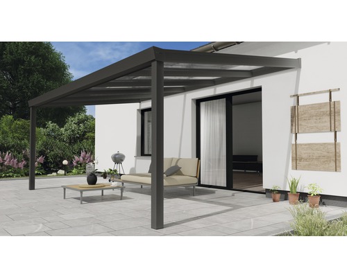 Terrassenüberdachung Expert mit Polycarbonat klar 500 x 300 cm anthrazit struktur