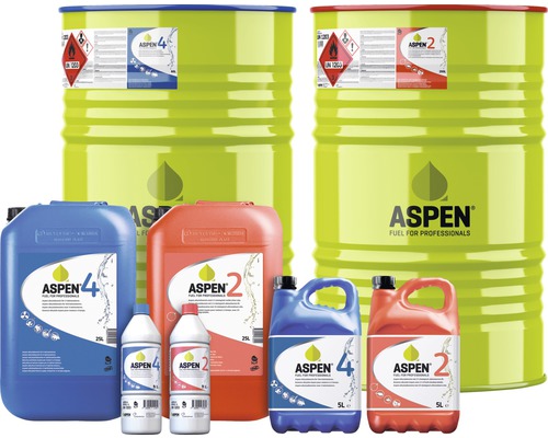 Aspen Kraftstoff für Profis in verschiedenen Behältergrößen