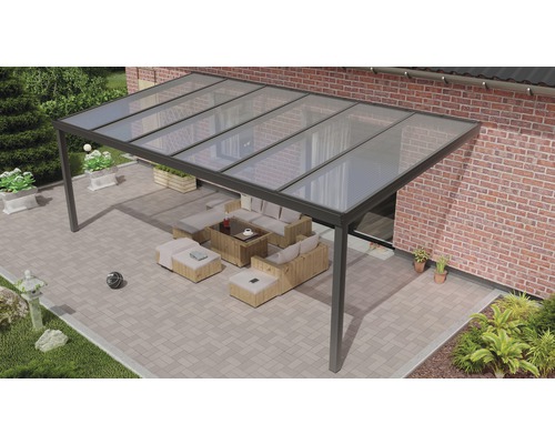 Terrassenüberdachung Expert mit Polycarbonat klar 600 x 350 cm anthrazit struktur