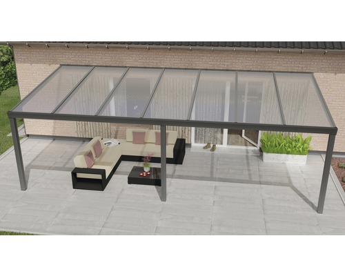 Terrassenüberdachung Expert mit Polycarbonat klar 700 x 350 cm anthrazit struktur