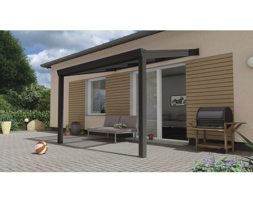 Terrassenüberdachung Expert mit Polycarbonat klar 300 x 250 cm anthrazit struktur