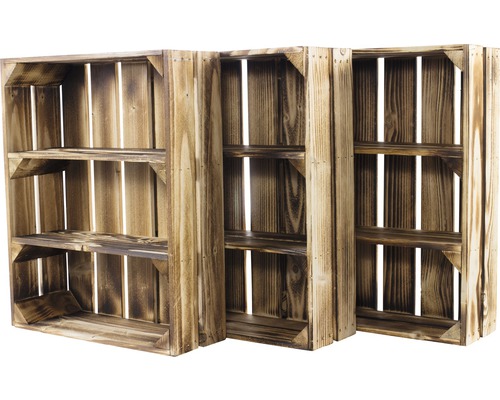 Drei Holzkisten mit zwei Einlegeböden