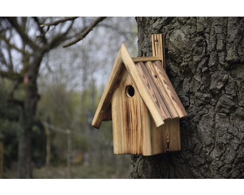 Holz Vogelhaus an einem Baumstamm