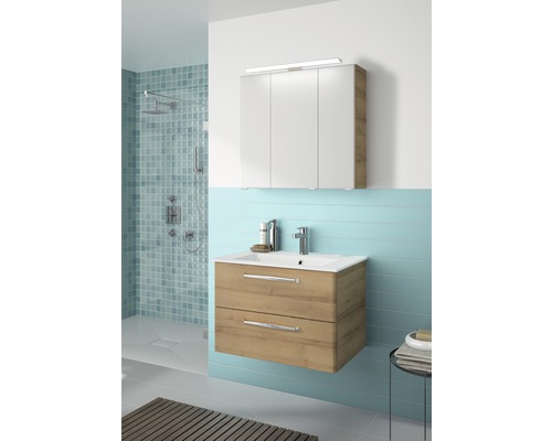 Modernes Badezimmer mit Waschtischunterschrank, Waschbecken und Spiegelschrank