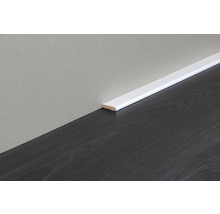 Weiß lackierte Sockelleiste an dunklem Holzboden