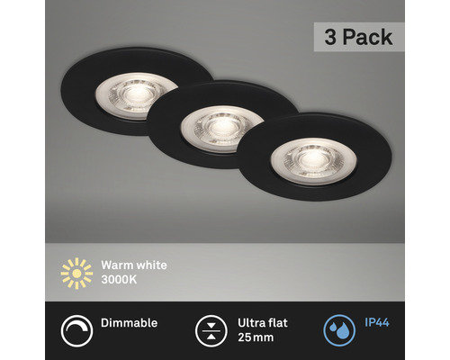 LED Einbauleuchten Set IP44 3-tlg dimmbar 3x5W 3x460 lm 3000 K schwarz Ø 9/6,8 cm 230V