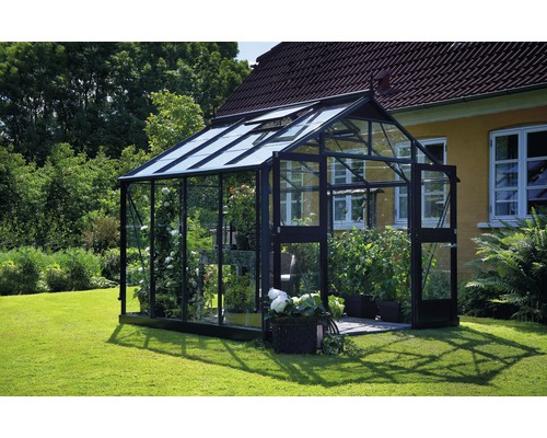 Gewächshaus JULIANA Premium 8,8 m² 3 mm Sicherheitsglas 296 x 296 cm anthrazit/schwarz