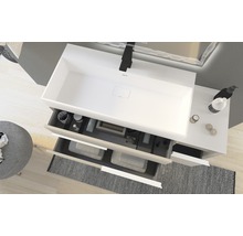 Waschtischunterschrank mit offenem Schubfach und Waschtisch