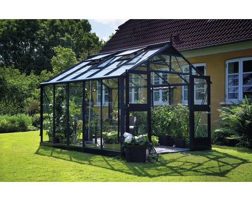 Gewächshaus JULIANA Premium 10,9 m² 3 mm Sicherheitsglas 296 x 368 cm anthrazit/schwarz