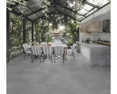 FLAIRSTONE Feinsteinzeug Terrassenplatte Titan rektifizierte Kante 120 x 60 x 2 cm