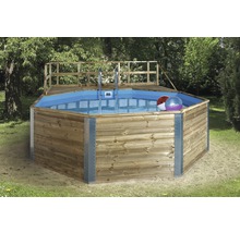 Achteckiger Holzpool mit Leiter und Plattform für den Garten