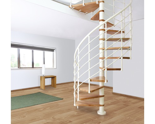 Pertura Spindeltreppe Koralia Buche Leimholz Ø 120 cm Weiß 14 Stufen 15 Steigungen