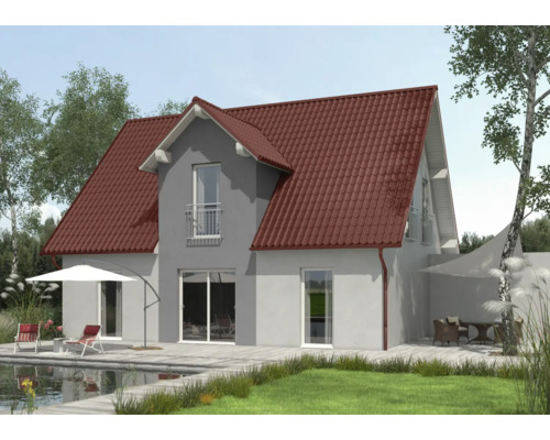 Haus mit Dachziegeln, Terrasse, Garten und Pool