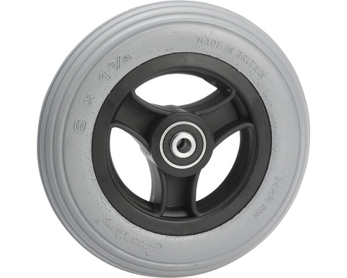Tarrox pannensicheres Rad mit Kuststofffelge und Kugellager bis 75 kg. 200x50x20 mm Grauer Rollstuhlreifen 6 x 1 1/4 Zoll mit schwarzer Felge