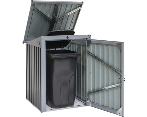 Mülltonnenbox mit geöffnetem Deckel und Tür