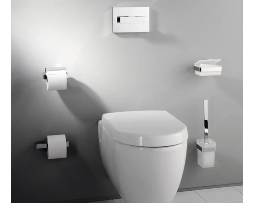 Badezimmer Interieur mit Toilette, Toilettenpapierhaltern, Toilettenbürste und Kosmetiktuchbox