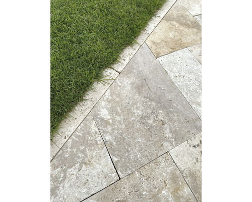 Gartenweg mit Natursteinplatten und Rasen