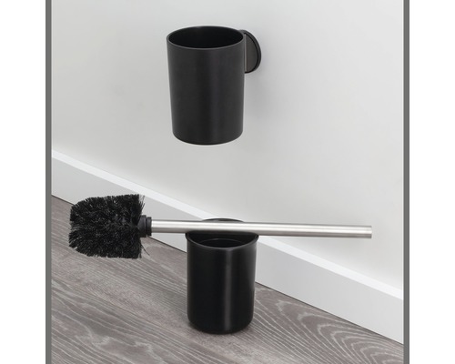 Schwarze WC-Garnitur mit Bürste und Halter zur Wandmontage