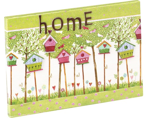 Dekorative Schlüsselbox mit Vogelhausmotiven und Schlüsselhaken