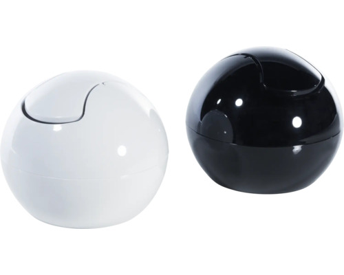 Zwei runde Tischabfallbehälter, einer weiß, einer schwarz