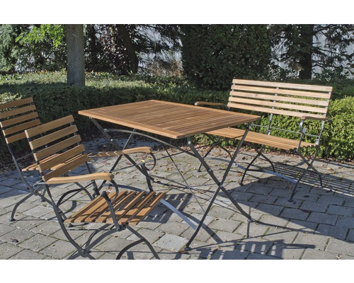 Gartenmöbelset Acamp Lindau 6 -Sitzer bestehend aus: 2 Stühle, Bank, Tisch 120 x 80 x 75 cm Eisen Holz braun anthrazit klappbar-0