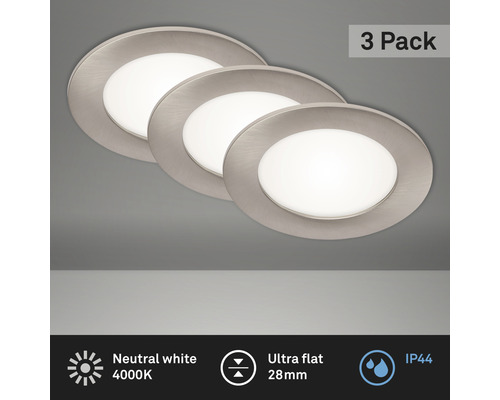 LED Einbauleuchten-Set 3-tlg IP44 3x6W 3x600 lm 4000 K nickel/matt Ø 12/10,8 cm 230V Drei LED Einbaustrahler im Set