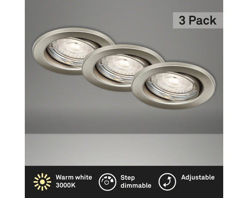 LED Einbauleuchten-Set 3-tlg dimmbar IP23 3x5W 3x460 lm 3000 K warmweiß schwenkbar nickel matt Ø 86/68 mm 230V-0