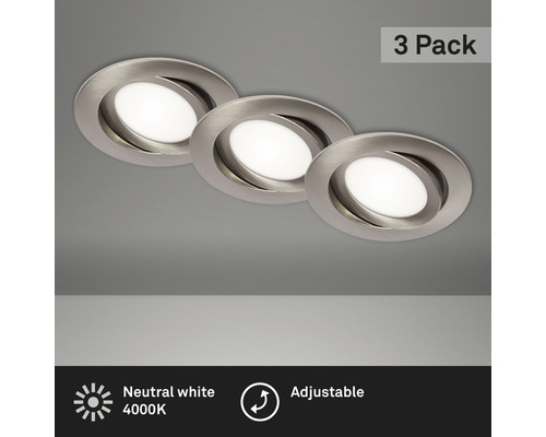 LED Einbauleuchten-Set 3-tlg IP23 3x7W 3x600 lm 4000 K neutralweiß rund nickel matt Ø 106/86 mm 230V