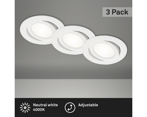 LED Einbauleuchten-Set 3-tlg IP23 3x7W 3x600 lm 4000 K weiß Ø 10,6/8,6 cm 230V Drei weiße LED Einbaustrahler im 3er-Pack