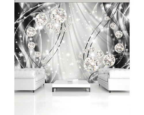 Wohnzimmer mit Fototapete mit Diamantmuster
