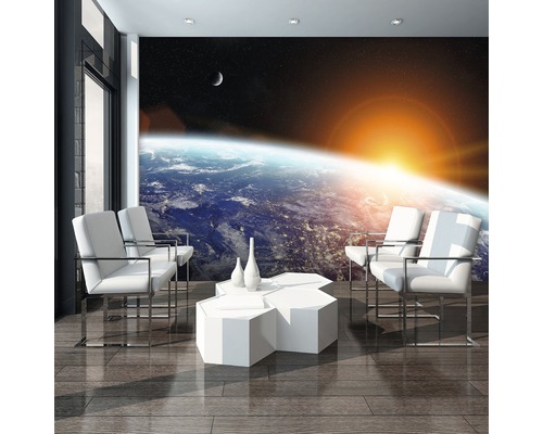 Raumgestaltung mit Fototapete Erde, Mond und Sonnenaufgang