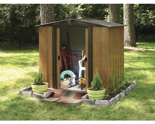 Gerätehaus SPACEMAKER 6x5 Woodlake 194 x 151 cm Holzoptik Offener Geräteschuppen im Garten mit Gartengeräten