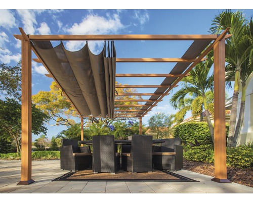 Aluminium Pergola, Pavillon Florenz 11x16 inkl. verstellbarem Sonnensegel 350 x 505 cm holzoptik hellbraun