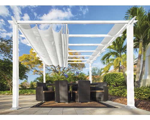 Aluminium Pergola, Pavillon Florenz 11x16 inkl. verstellbarem Sonnensegel 350 x 505 cm weiß