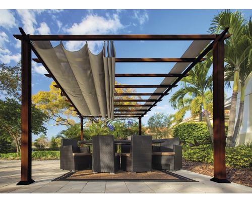 Aluminium Pergola, Pavillon Florenz 11x16 inkl. verstellbarem Sonnensegel 350 x 505 cm Cocoa dunkelbraun