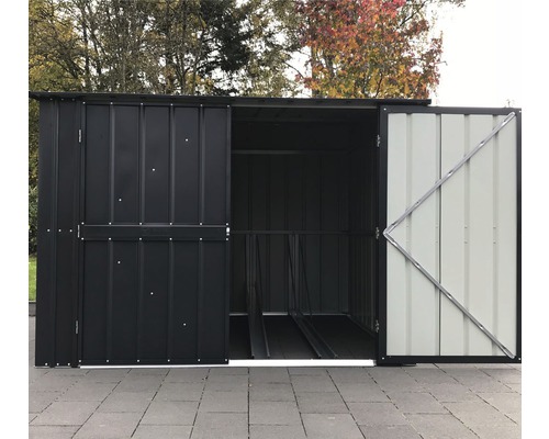 Metall Gerätehaus mit Schiebetür und Flügeltür
