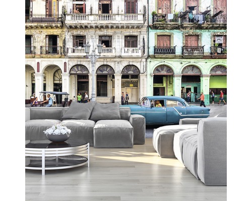 Fototapete mit Stadtansicht von Havanna, Kuba, mit Wohnzimmer im Vordergrund