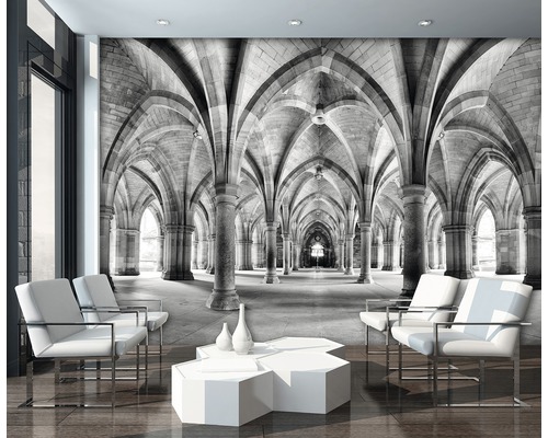 Fototapete mit Steingewölbe-Motiv in einem Interieur