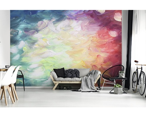 Wohnzimmer mit Wandbild im Stil eines abstrakten Ölgemäldes