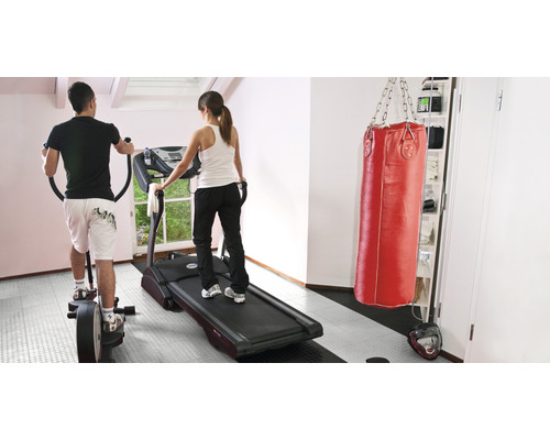Fitnessraum mit Crosstrainer, Laufband und Boxsack für das Heimtraining